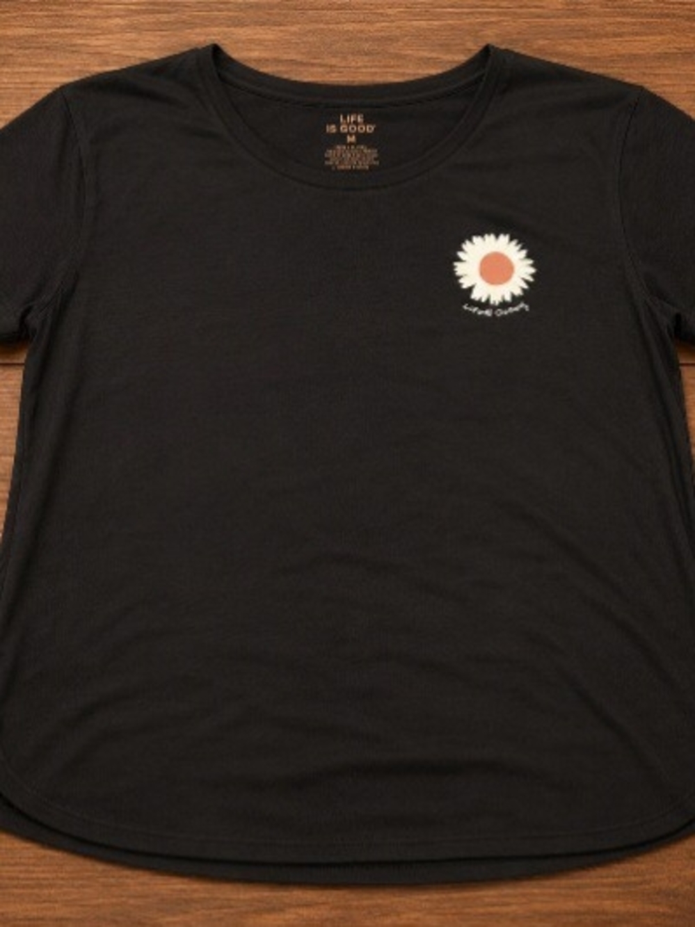 Women's Black Daisy Graphic Tee - Casual Short Sleeve Top - Picture 3 of 3